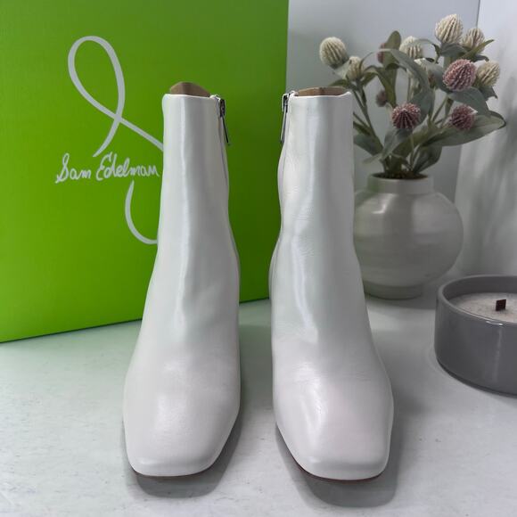 Sam Edelman Fawn Leather Chunky Heel Boots White Women's 5.5M NWB - Picture 2 of 11